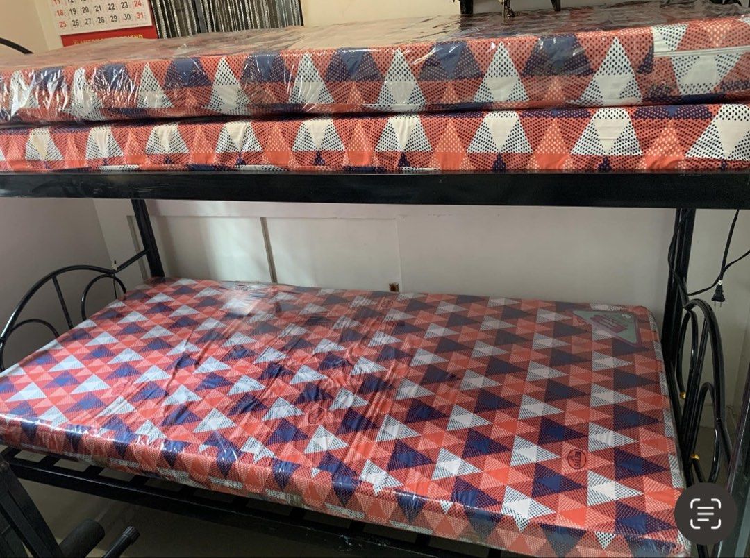 Double Deck Bed & Salem Foam (Category: Bed Frames & Mattresses) located in Las Pinas. Submitted by rich.collects (Listing ID 1456405094, Image 1). Description: ‼️ PRICE STARTS AT ₱2,800 (blue foam only) ‼️ 🛏️ For Sale: Double Deck Bed & Salem Mattresses Selling our sturdy metal double deck bed frame with SALEM mattresses included. Perfect for kids’ room, condo, dorm, or space-saving setup! ❤️ Salem (Red) | 2pcs available ☑️ condition: brand new