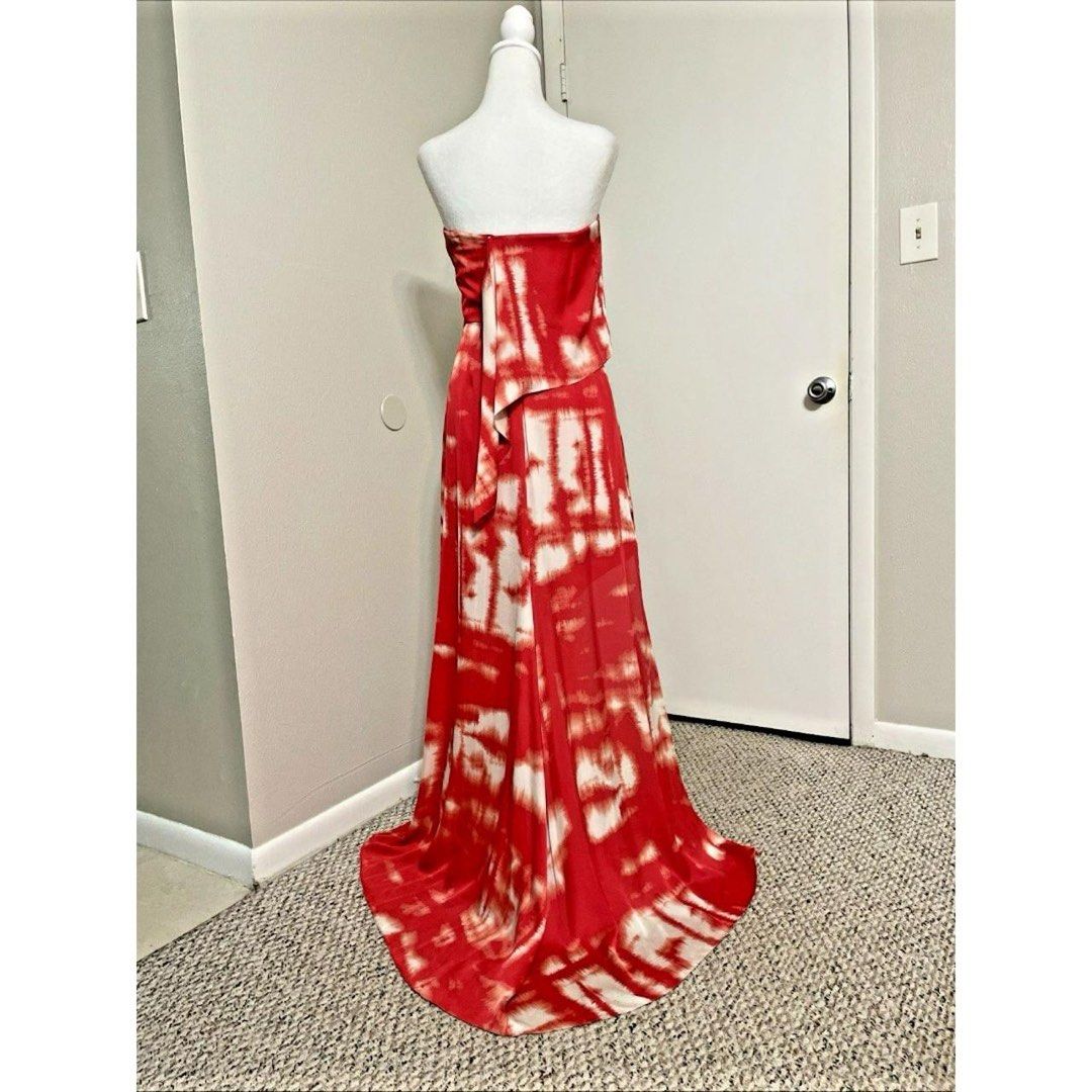 FOR RENT: BCBG Maxazria Strapless Gown (Category: Evening dresses & gowns) located in Paranaque City. Submitted by shopxsag (Listing ID 1456270914, Image 2). Description: - Strapless maxi dress - Red and white tie-dye pattern - Flowy, layered asymmetrical hemline Rental Price: 500 for 5 days max Security Deposit: 1200 to be released once item is returned in good condition .