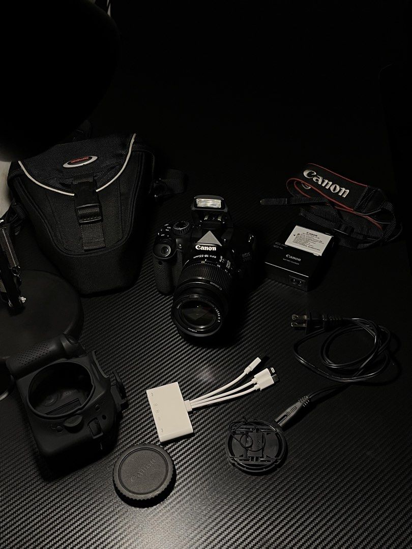 For Rent Canon EOS 550D DSLR (Category: Cameras) located in Muntinlupa City. Submitted by erronfeliciano (Listing ID 1456406125, Image 2). Description: - Rent a Canon EOS 550D DSLR camera package. - Includes: Camera body, kit lens, SD card, battery, charger, OTG card reader, Vanguard bag. - Perfect for events, travel, and learning photography. - Rental options: Daily, 3-day, weekly. - Location: Muntinlupa City. Rates: ₽400/day (1-2 days) P350/day