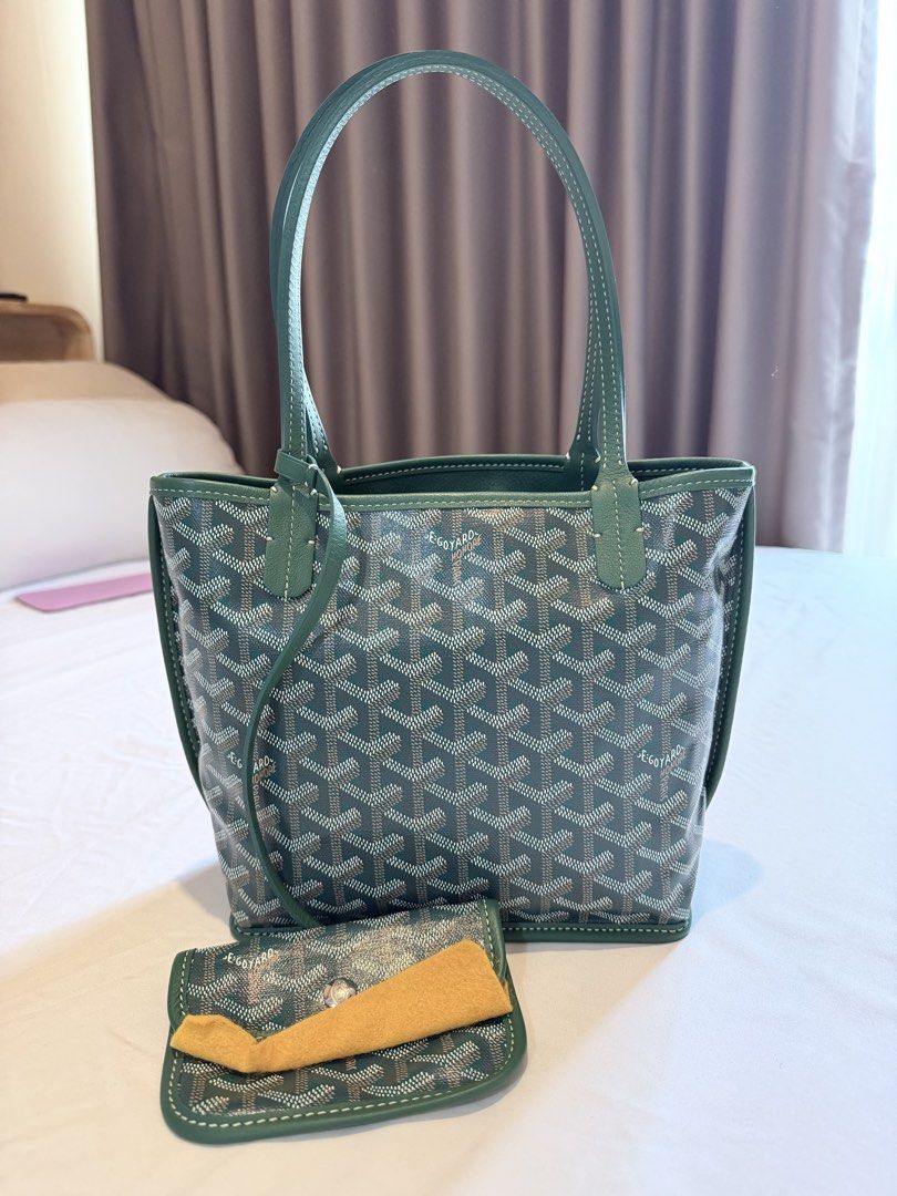 Goyard Mini Anjou in Green (Category: Luxury Bags & Wallets) located in Quezon City. Submitted by slofar27 (Listing ID 1456336348, Image 3). Description: - Authentic Goyard Saint Louis Tote Bag - PM Size - Beautiful Green Color - Signature Goyardine Canvas - Includes Matching Pouch - Ideal for Everyday Use - Purchased from Paris Boutique - Serial Number Visible in Photos.