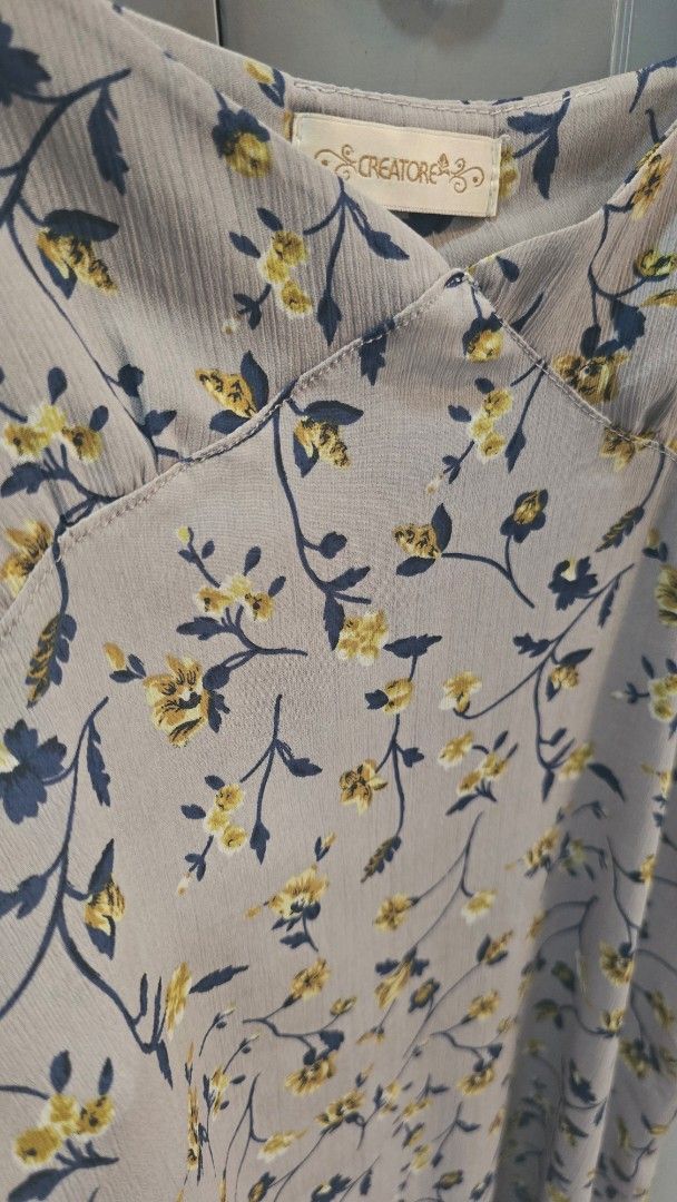 Grey Floral Spaghetti Strap Mini Dress (Category: Dresses) located in Quezon City. Submitted by mjkar (Listing ID 1456361527, Image 2). Description: - Cute grey mini dress - Delicate floral print - Adjustable spaghetti straps - Tiered hem - Lightweight fabric, ideal for warm weather - Brand: CREATORE.