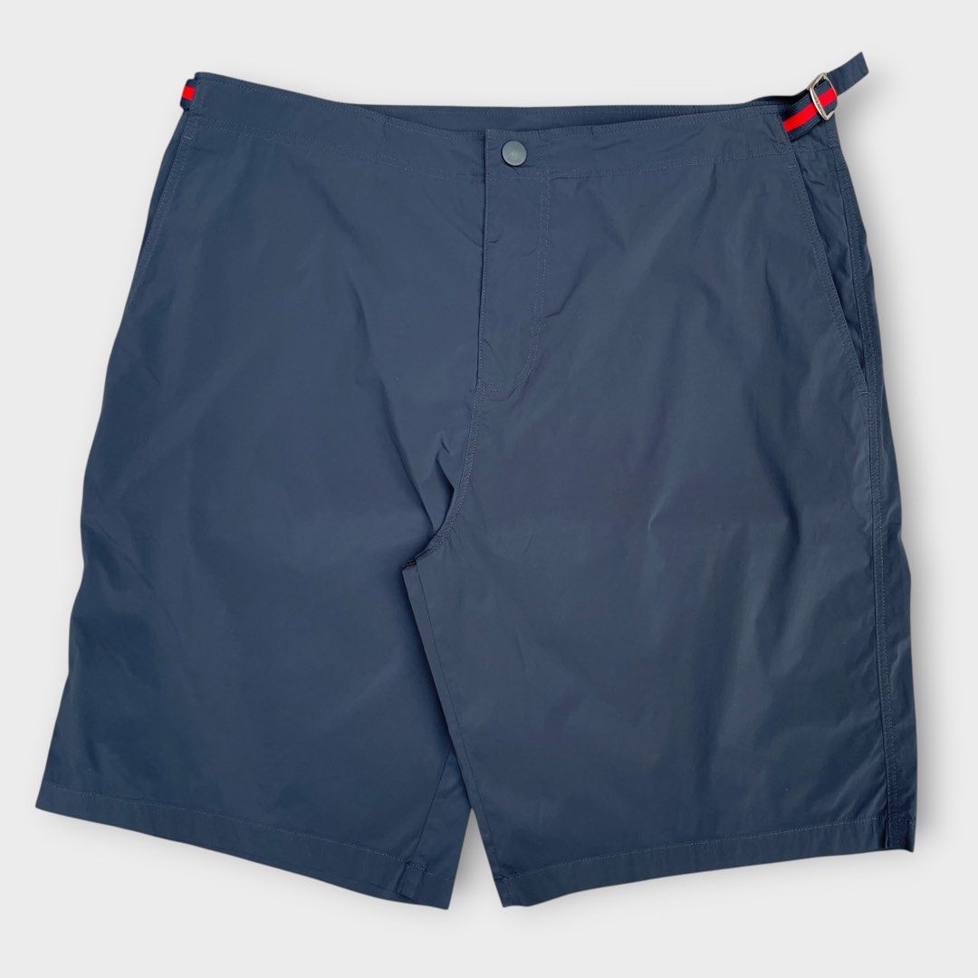 Gucci - Vintage - Nylon Navy Shorts (Category: Shorts) located in Los Banos. Submitted by declutterking (Listing ID 1456414932, Image 1). Description: Size 48 on tag • fits 32-34 waist • nylon material • it has built-in belts on the sides Dimensions: 17" waist 11.5" front rise 19.5" length 11.25" leg opening Good as new condition Authentic.