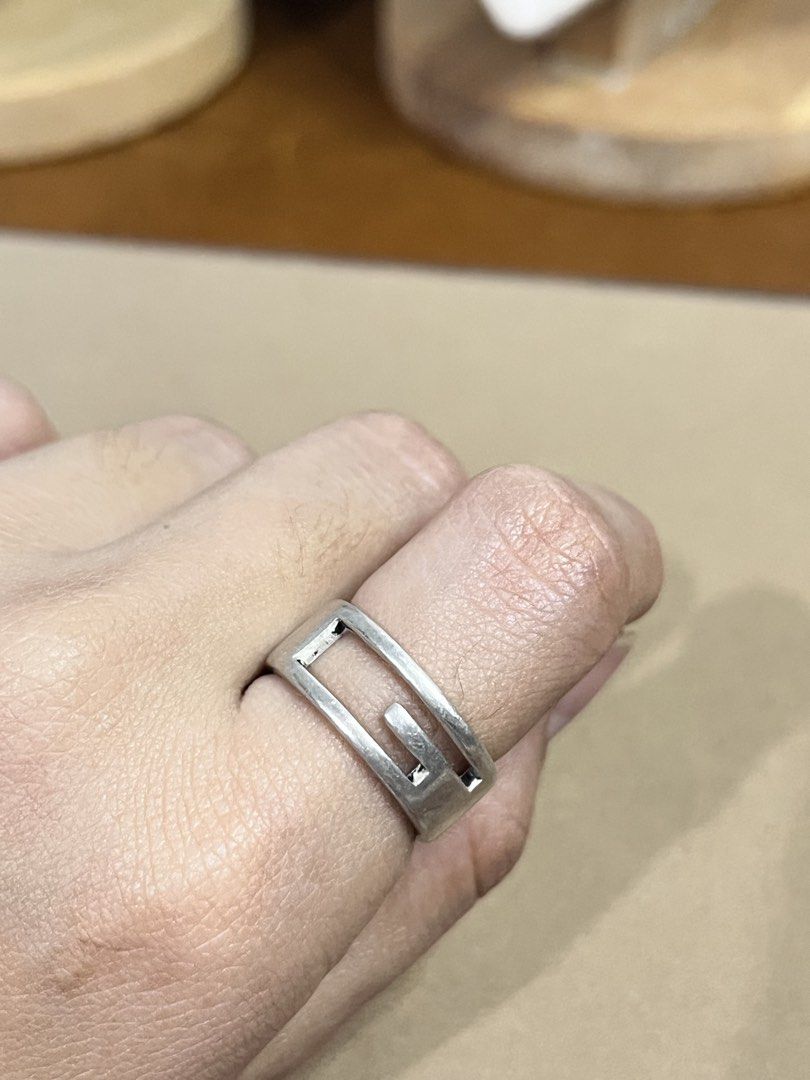 Gucci Silver G Ring Size 6 (Category: Rings) located in Bulacan. Submitted by vintagetreasureby.mivida (Listing ID 1456300379, Image 1). Description: - Authentic Gucci ring - Features iconic G logo design - Made of silver - Shows some signs of wear (please check photos for details) - A classic addition to any jewelry collection.