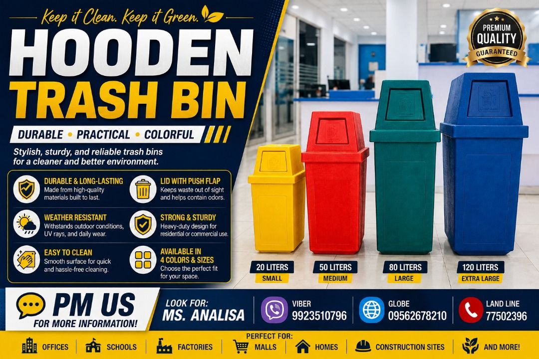 hooden trash bin (Category: Looking For) located in Caloocan City. Submitted by trzl_liza14 (Listing ID 1456238879, Image 1). Description: ✅ Guaranteed lowest price ✅ Quality products ✅ Big discount for bulk orders ✅ 100% LEGIT TRUSTED SUPPLIER! ✅ With Complete Legal Documents ✅ BIR Registered We Supply All Kinds Of PPE Supplies, Raincoat, Hard Hat, Cooler Box, Plastic Trash Bin, Road Barriers, Kayak Boats, Crystal Kayak, Traffic Cone, T-Bollards