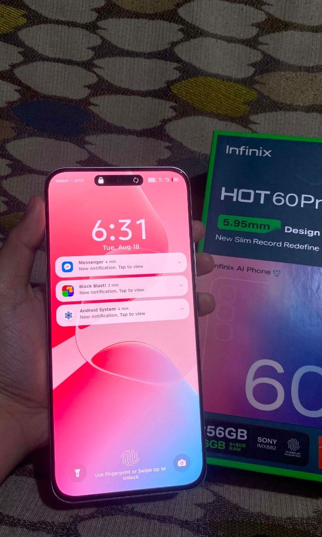 INFINIX HOT 60 PRO PLUS 256GB (Category: Android Others) located in Quezon City. Submitted by _elyyy (Listing ID 1456335446, Image 2). Description: Infinix HOT 60 Pro+ (8GB RAM + 256GB) Selling Price: ₱9,500 Original Price: ₱11,999 Date Purchased: January 03, 2026 Still under warranty Condition: - No issues - Fully functional - Minimal dents due to normal use - Well maintained and ready to use - Still under warranty - Lady Owned Inclusions: - Ori