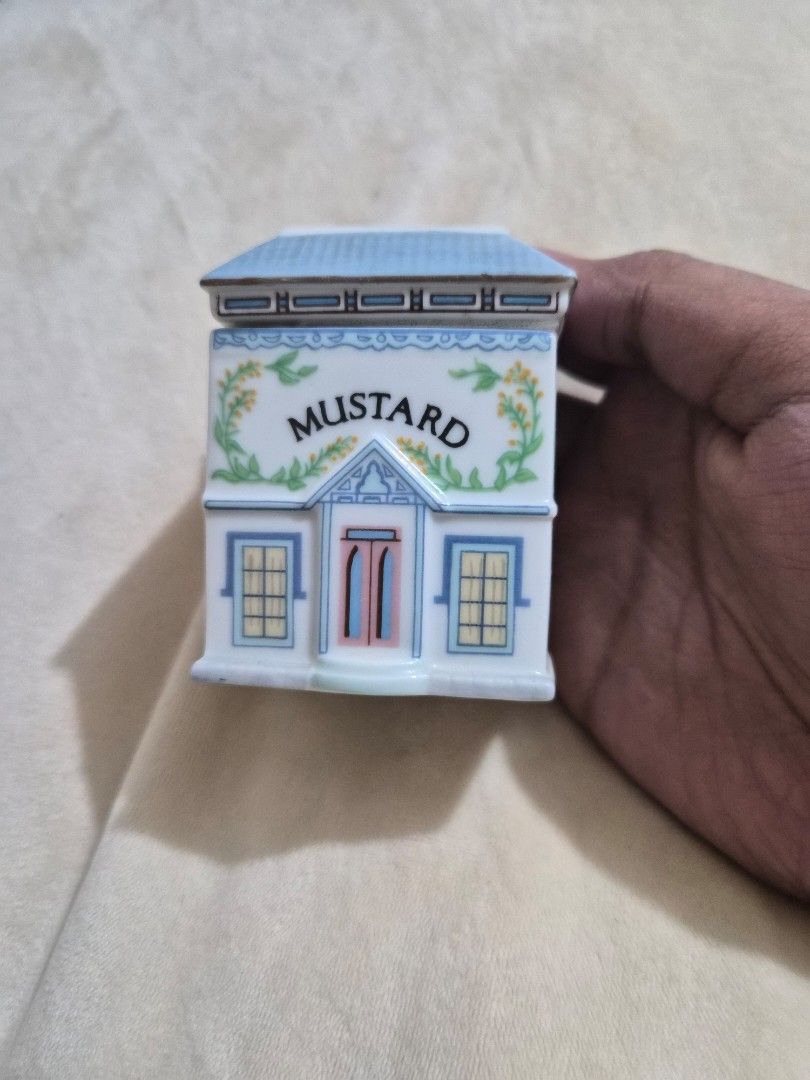 Lenox Spice Village Mustard Spice Jar (Category: Food Organization & Storage) located in Manila. Submitted by epicriver-14f2 (Listing ID 1456400587, Image 1). Description: - From the Lenox Spice Village collection - Handcrafted in Taiwan, 1989 release - Approximately 2.5 inches tall (w/ lid) - w/ mismatched lid (Sage Lid) (see last pic) - will send more pics/vids in DM - rfs: bought complete collection on lenox site don't need these anymore - sf 