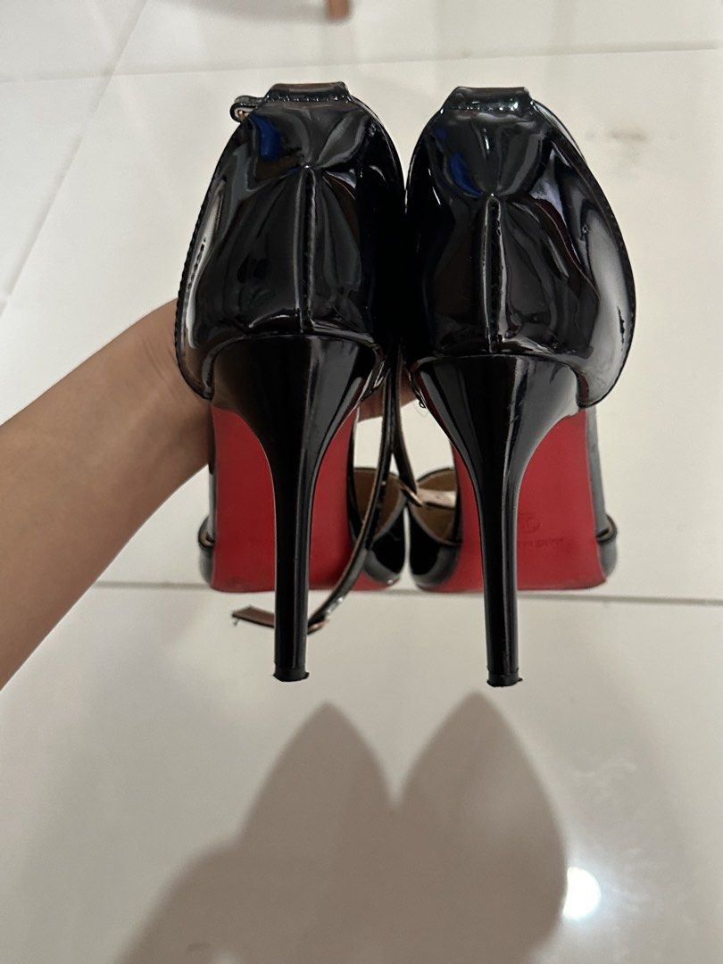Louboutin dupes ❤️ (Category: Heels) located in Manila. Submitted by goddessfinds (Listing ID 1456260736, Image 2). Description: • Pointed toe • Slim high heel • Ankle strap detail • Glossy patent finish • Pre-loved • Minor signs of wear — please see photos for actual condition • Not authentic Christian Louboutin / dupe btw manifested my authentic louboutins with this🤭😫💗.
