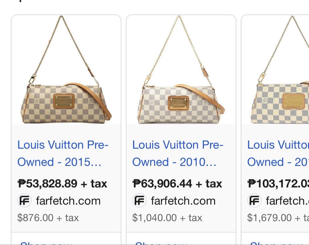 Louis Vuitton Damier Azur Pochette Accessoires (Category: Luxury Bags & Wallets) located in Quezon City. Submitted by derill_shop (Listing ID 1456280410, Image 2). Description: - Authentic Louis Vuitton Pochette - Damier Azur Canvas - Includes detachable leather strap - Includes gold chain strap - Ideal for carrying essentials - Versatile: use as a clutch or pouch - Interior is clean - Minor signs of wear on leather trim and strap.