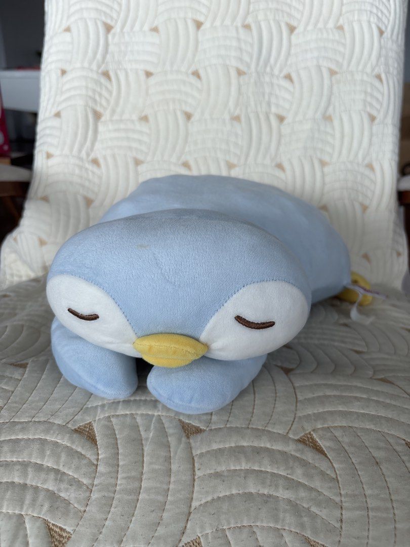 MINISO Blue Penguin Plush Toy Pillow (Category: Plushies & Soft Toys) located in Manila. Submitted by mc0520 (Listing ID 1456275616, Image 1). Description: - Super soft blue penguin plush toy - Pillow shape, perfect for cuddling - Cute decoration for any room - Adorable face with closed eyes and yellow beak - Feels very comfy and squishy - Ideal gift for kids and plushie enthusiasts.