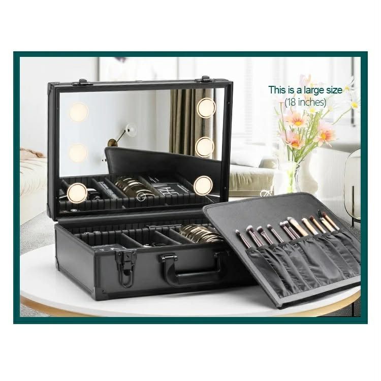 New Upgraded Makeup Case with Lights & Mirror (Category: Makeup) located in Manila. Submitted by ziuelle (Listing ID 1456333876, Image 2). Description: - New & upgraded make up case (35x25x15CM) - 6 high-brightness LED lights with adjustable brightness - 3 color temperature settings - Built-in rechargeable battery - Includes power supply and Type-C jack - Can be hung on luggage - Seismic, waterproof, and corrosion-resistant - Comfortable and dura