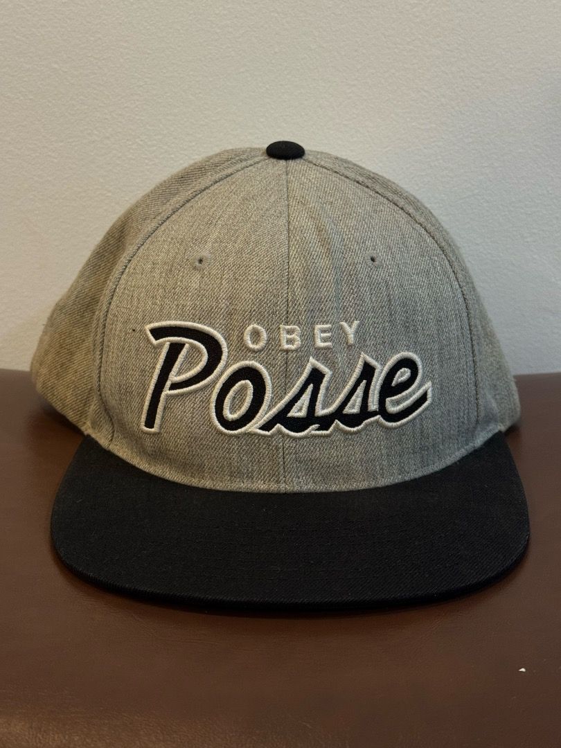 OBEY "POSSE" Snapback Cap (Category: Caps & Hats) located in Muntinlupa City. Submitted by kage01 (Listing ID 1456302477, Image 1). Description: - OBEY Snapback Cap - Color: Grey and Black - Front Embroidery: 'POSSE' - Style: Classic Flat Brim - Ideal for: Everyday Wear.