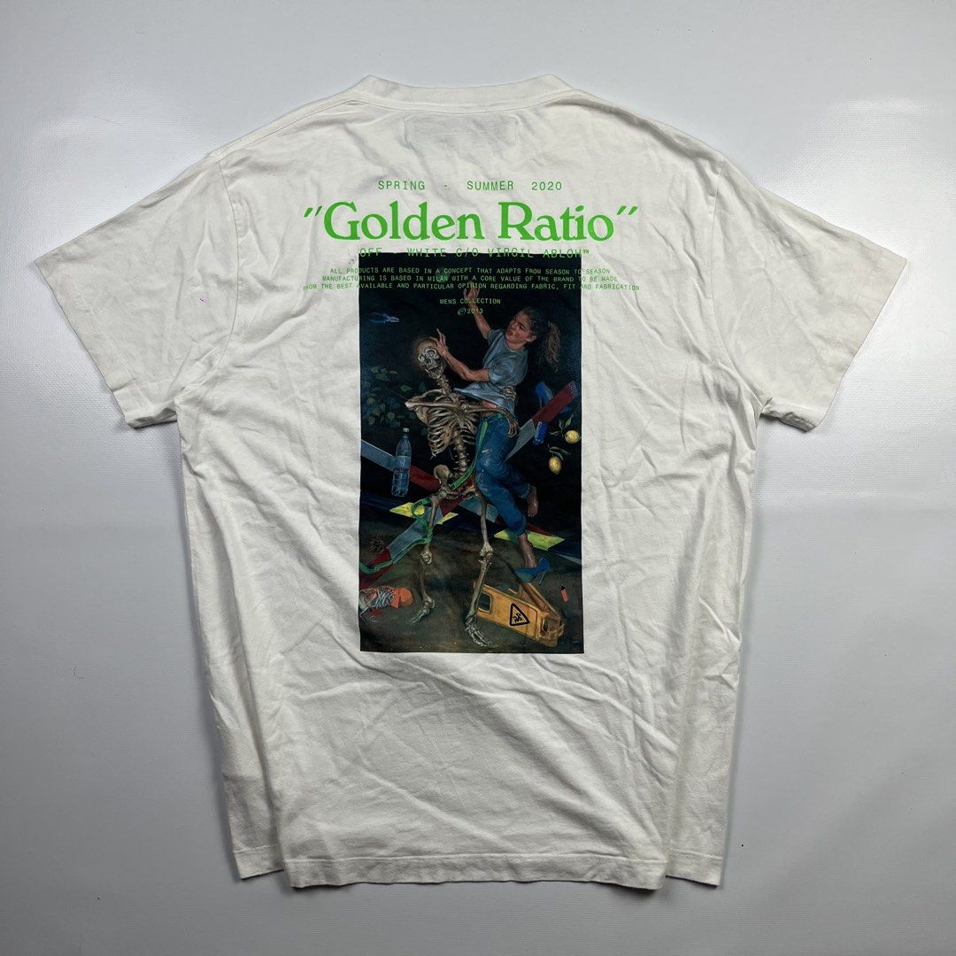 Off White (Category: Activewear) located in Lucena. Submitted by RAGGGGSSSS (Listing ID 1456379182, Image 2). Description: Off White SS20 Golden Ratio Pascall Tee XXS on Tag 30x21.5 Verygood Condition No major issue 2,500.
