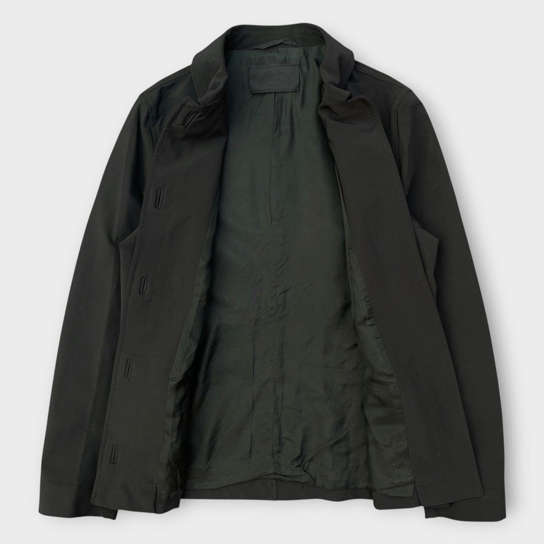 Prada - Vintage - 90s Single-breasted Nylon Jacket (Category: Coats, Jackets and Outerwear) located in Los Banos. Submitted by declutterking (Listing ID 1456415387, Image 3). Description: Size 40 on tag • 2 front pockets • 95% nylon Dimensions: 14.75" shoulders 18" chest 25" length 23.5" sleeves Good as new condition Authentic.