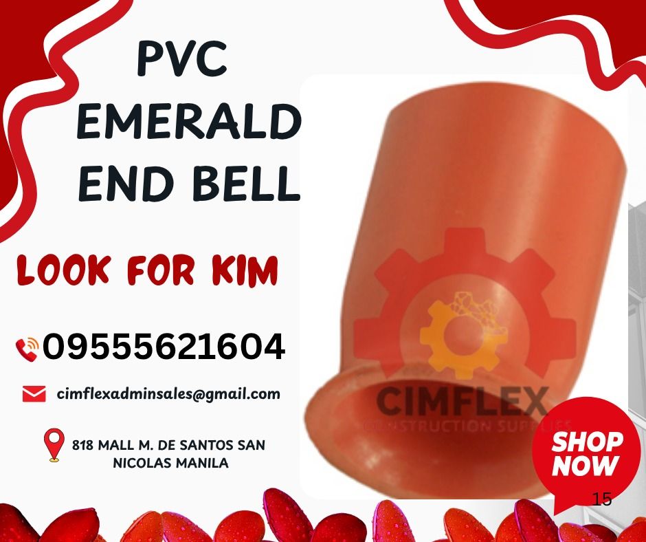 PVC EMERALD END BELL (Category: Construction Tools & Equipment) located in Caloocan City. Submitted by cimflex_kim (Listing ID 1456260601, Image 1). Description: PVC Emerald End Bell CIMFLEX 𝑪𝑶𝑵𝑺𝑻𝑹𝑼𝑪𝑻𝑰𝑶𝑵 𝑺𝑼𝑷𝑷𝑳𝑰𝑬𝑺 Office Address: 818 MALL M. DE SANTOS SAN NICOLAS MANILA SEND US MESSAGE FOR INQUIRIES 𝐋𝐎𝐎𝐊 𝐅𝐎𝐑 KIM 𝐋𝐎𝐎𝐊 𝐅𝐎𝐑 KIM 𝐋𝐎𝐎𝐊 𝐅𝐎𝐑 KIM 100% Trusted Supplier Competitive Price 𝑾𝒆 𝒂𝒓𝒆 𝑫𝑻𝑰 𝑹𝒆𝒈𝒊𝒔�