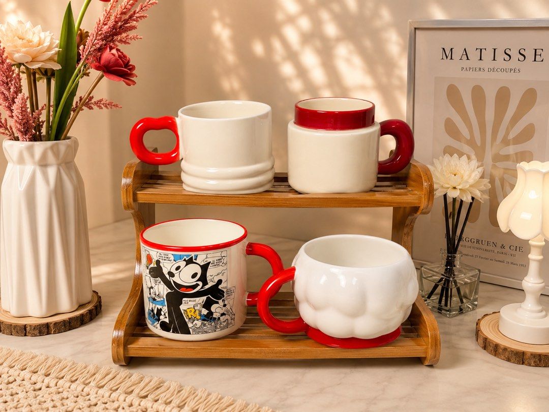 Red Cute Ceramic Mugs with Unique 3D Handles (Category: Coffee & Tea Tableware) located in Caloocan City. Submitted by sujenzkiii (Listing ID 1456296881, Image 1). Description: 🧚‍♀️ PERFECT FOR EVERYDAY USE — Calling all people who love aesthetic finds, 3D mugs, cute mugs, and more! 🍵 Coffee & Matcha lovers, these are perfect for you! 💝 Styles available: 3D, Coquette, Plain & Aesthetic designs 🍵 Ceramic mugs imported from an international sup