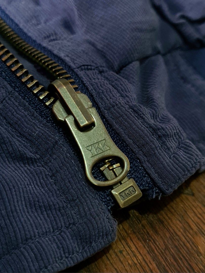 Reversible Bomber Jacket (Category: Coats, Jackets and Outerwear) located in Pateros City. Submitted by paoef (Listing ID 1456260139, Image 3). Description: Reversible Bomber Jacket -Fits size M (boxy fit) -Satin/soft corduroy fabric -YKK reversible zippers -Garters still intact *ISSUE: Missing button (see pic). Needs wash W: 24 L: 24 Sleeves: 22.