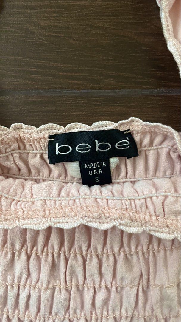 reworked Bebe pink smocked square neck top (Category: Sleeveless) located in Bulacan. Submitted by 017vic (Listing ID 1456332741, Image 3). Description: FREE SF (J&T) •fabric has pilling, but i’d say it isn’t obvious unless you’re looking up close .
