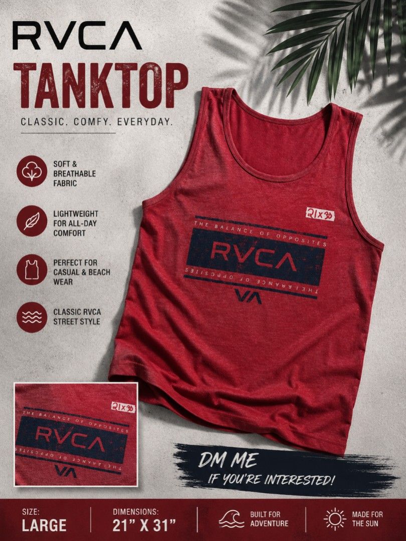 RVCA TANK TOP (Category: Activewear) located in Calamba. Submitted by melvinmanaig (Listing ID 1439348978, Image 1). Description: .