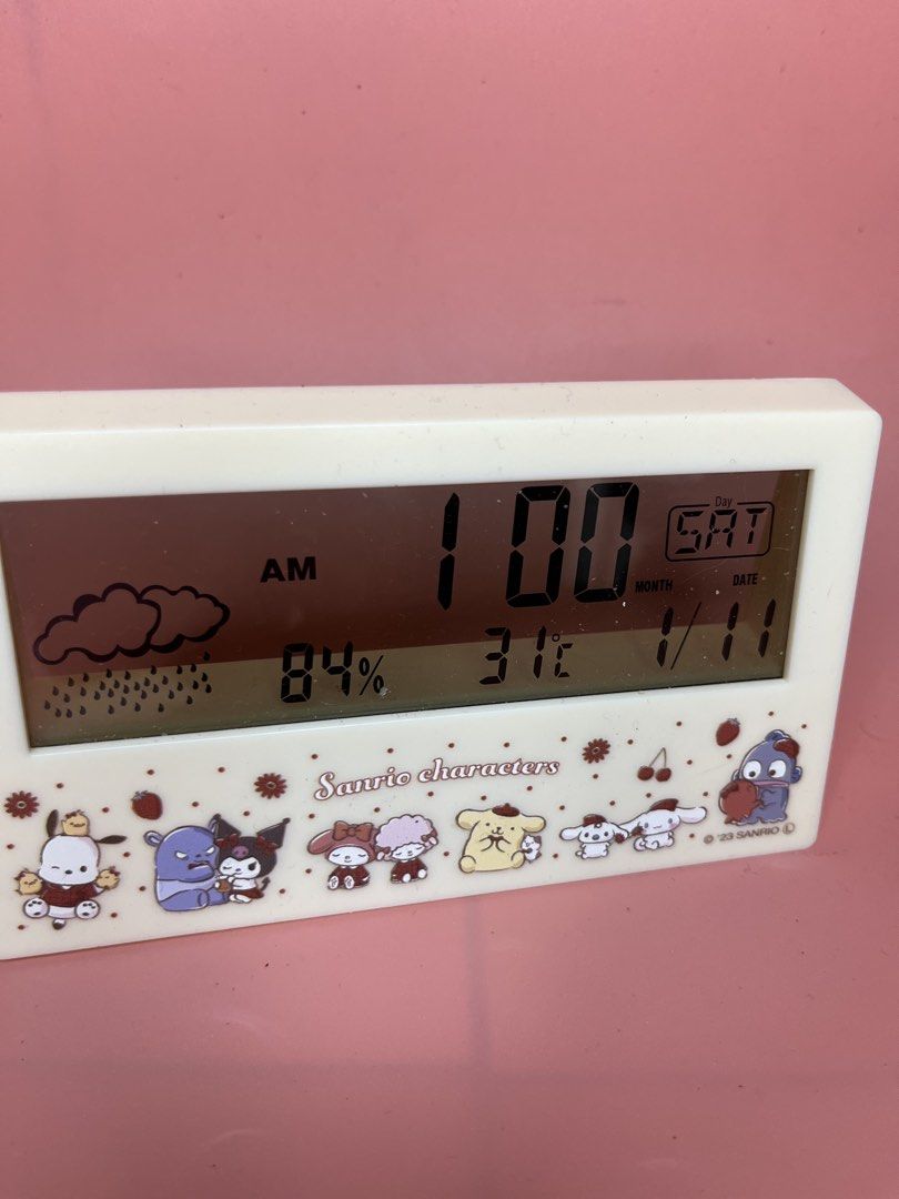 Sanrio Characters Multifunctional Digital Clock with Weather Display (Category: Clocks) located in Caloocan City. Submitted by snapshop_ph (Listing ID 1456294197, Image 2). Description: - Adorable Sanrio character design - Displays time, date, temperature, and humidity - Includes a weather forecast icon - Ideal for desks and bedside tables - Battery operated (batteries not included) - Perfect gift for Sanrio enthusiasts.