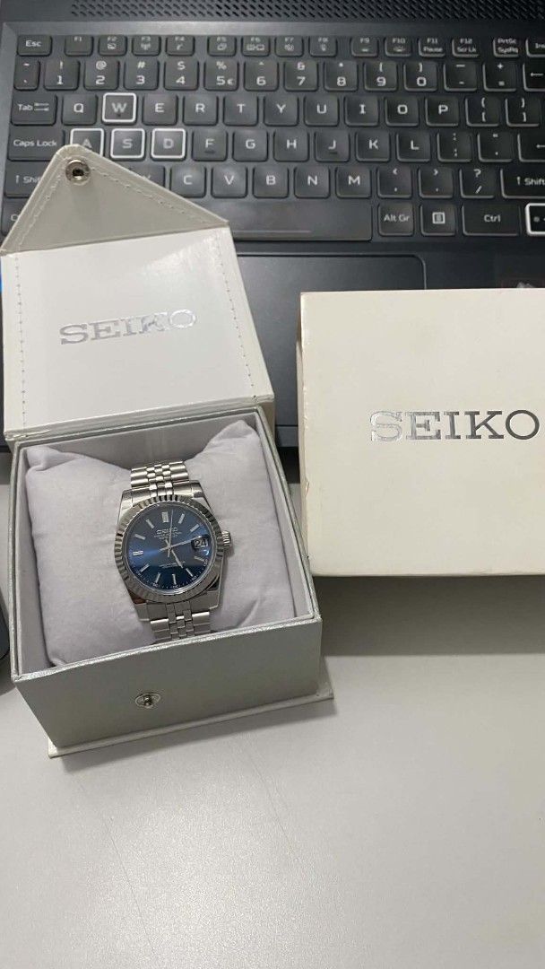 Seiko Mod Date Just (Category: Luxury Watches) located in Manila. Submitted by aceluz (Listing ID 1456351699, Image 2). Description: Custom Build Case Diameter: 36mm Case Thickness: 11.5mm NH35A Automatic Movement Jubilee Bracelet Sapphire Glass Stainless Steel Glass caseback Blue illuminated .
