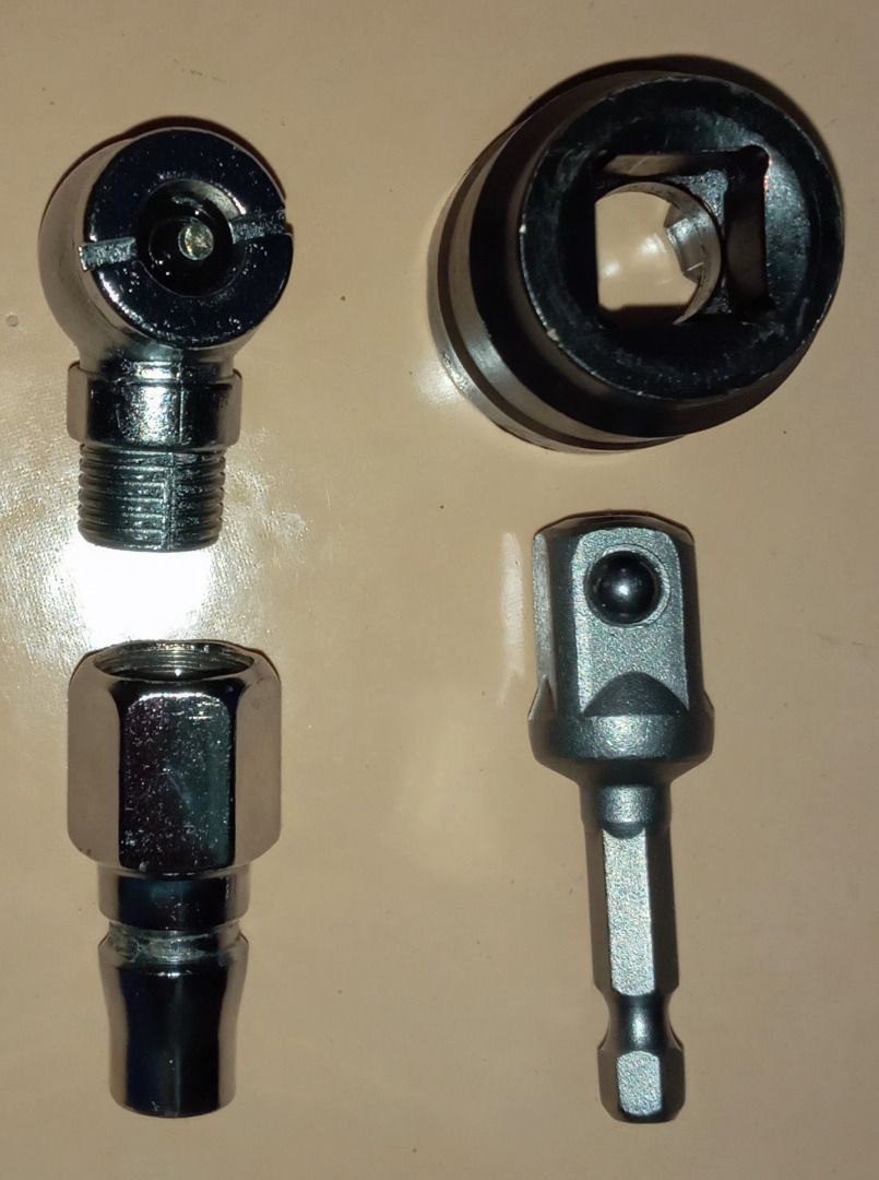 Socket Adapter Set with Ball Joint and Nut Driver (Category: Mags and Tires) located in Manila. Submitted by noelf.ortiz (Listing ID 1456305944, Image 2). Description: Heavy Duty Air Chuck Tire Inflator Nozzle & Scissor Jack Adapter Car Maintenance Tool Drill Adapter Auto Repair Accessories .