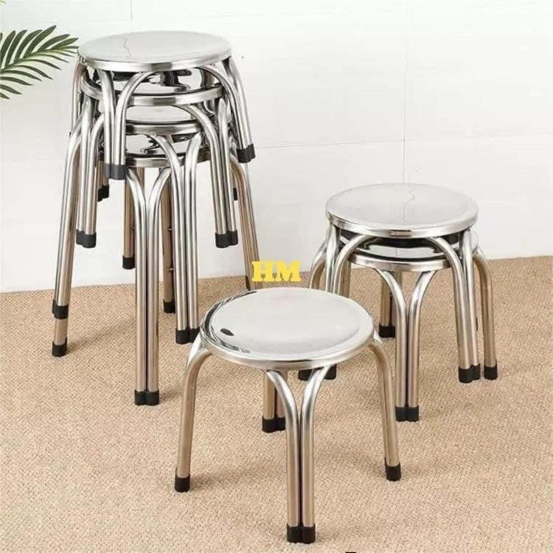 Stainless Steel Stool - Stackable, Durable, Non-slip (Category: Chairs) located in Manila. Submitted by iliasjen3082126 (Listing ID 1456298570, Image 2). Description: - Sleek stainless steel stools with a mirror-like finish. - Comfortable seating for extended use. - Stable and secure with non-slip PP foot pads. - Durable thickened pipe supports up to 200 lbs. - Space-saving stackable design. - Versatile and stylish addition to any home or space. 