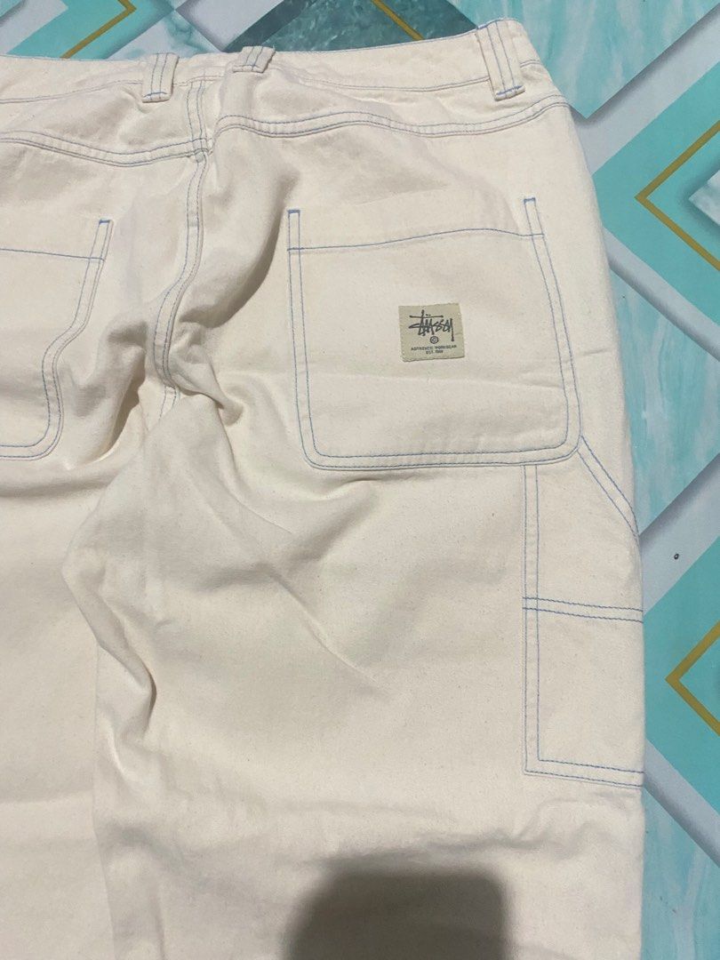Stüssy double-knee canvas work pants (Category: Jeans) located in Cagayan de Oro. Submitted by swagdealer (Listing ID 1456325282, Image 3). Description: Size 34 Waist 17 Thigh 14 Hem 7.5 Outseam 41 Inseam29.5 Frontrise 13 Dm for fast transaction📩.