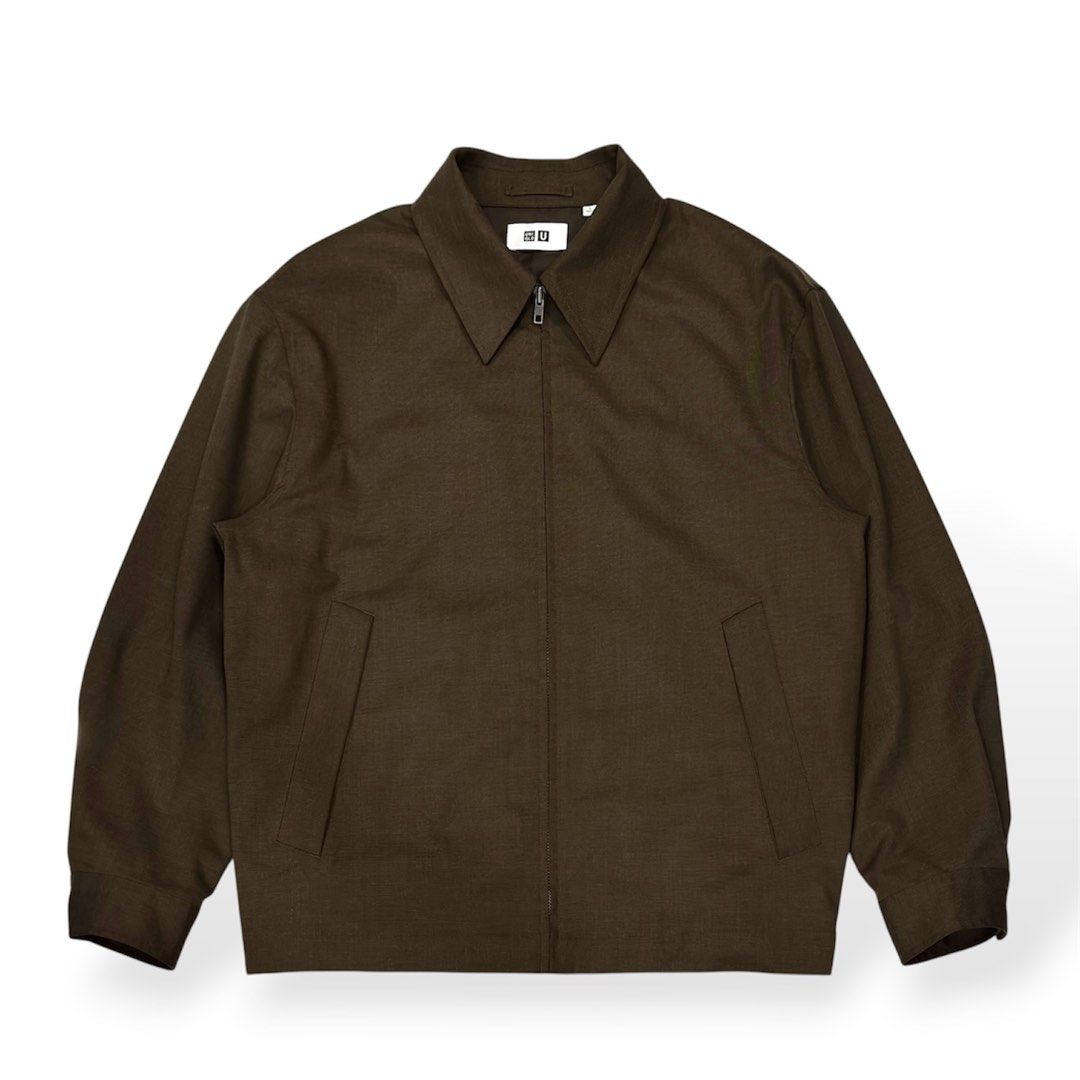 UNIQLO U ZIP UP BLOUSON JACKET (Category: Coats, Jackets and Outerwear) located in Pasig City. Submitted by realversion_apparel (Listing ID 1456409835, Image 1). Description: CONDITION: LIKE NEW/LIGHTLY USED SIZE: LARGE COLOR: DARK BROWN MOP: - MAYA - GCASH COURIER: - LALAMOVE FOR SAME DAY DELIVERY - J&T FOR OUTSIDE MM NOTE: COLOR MAY VARY DUE TO LIGHTING MEASUREMENTS LENGTH: 27 1/2 WIDTH: 25 1/2 SHOULDER: 22 SLEEVE: 24 PRICE: 2890 FLASH SALE‼️23