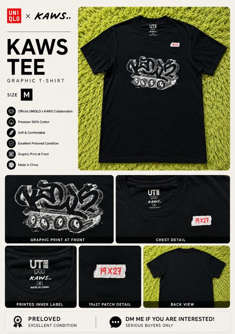 UNIQLO X KAWS (Category: Activewear) located in Calamba. Submitted by melvinmanaig (Listing ID 1443782064, Image 1). Description: BEST FIT FOR MEDIUM.