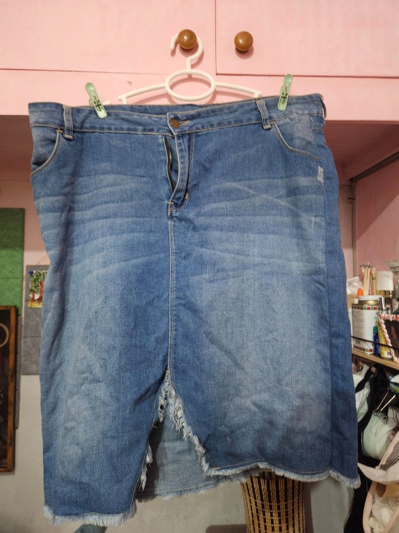 Woman Plus Denim Skirt (Category: Skirts) located in Bacoor. Submitted by ellebread (Listing ID 1456389743, Image 1). Description: ㅡ sm woman plus blue denim skirt with frayed hem detail ㅡ stretchable fabric, fits size xl-2xl (waist 40-46) ㅡ bought for 1100, used once ㅡ price nego if buying other items ㅡ sf to be shouldered by buyer.