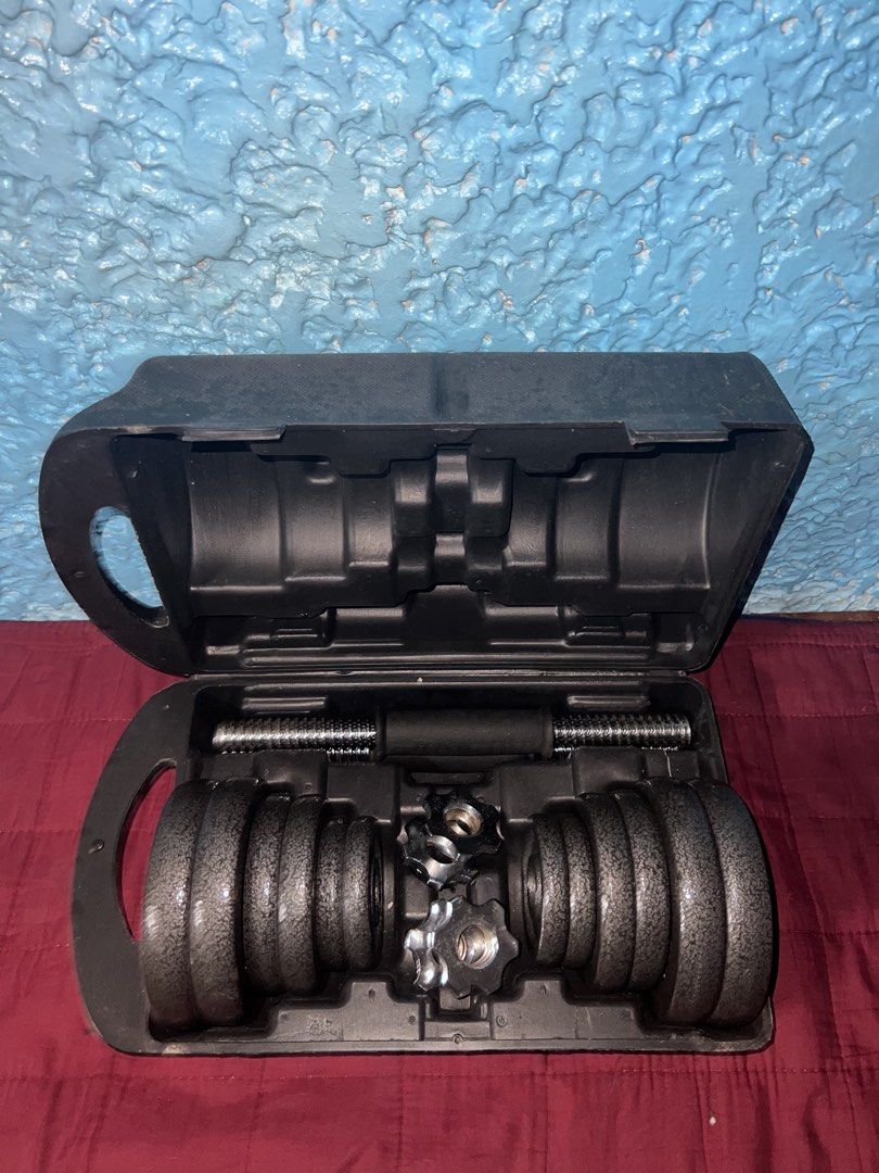 20KG Cast Iron Dumbbells Set (Category: Weights & Dumbbells) located in Manila. Submitted by motion.dept (Listing ID 1456579255, Image 1). Description: 🏋️ Adjustable Dumbbell Set for Sale Complete set with plates, adjustable handles, star locks, and carrying case. Good condition and ready to use—perfect for home workouts. 📩 PM for more details!.