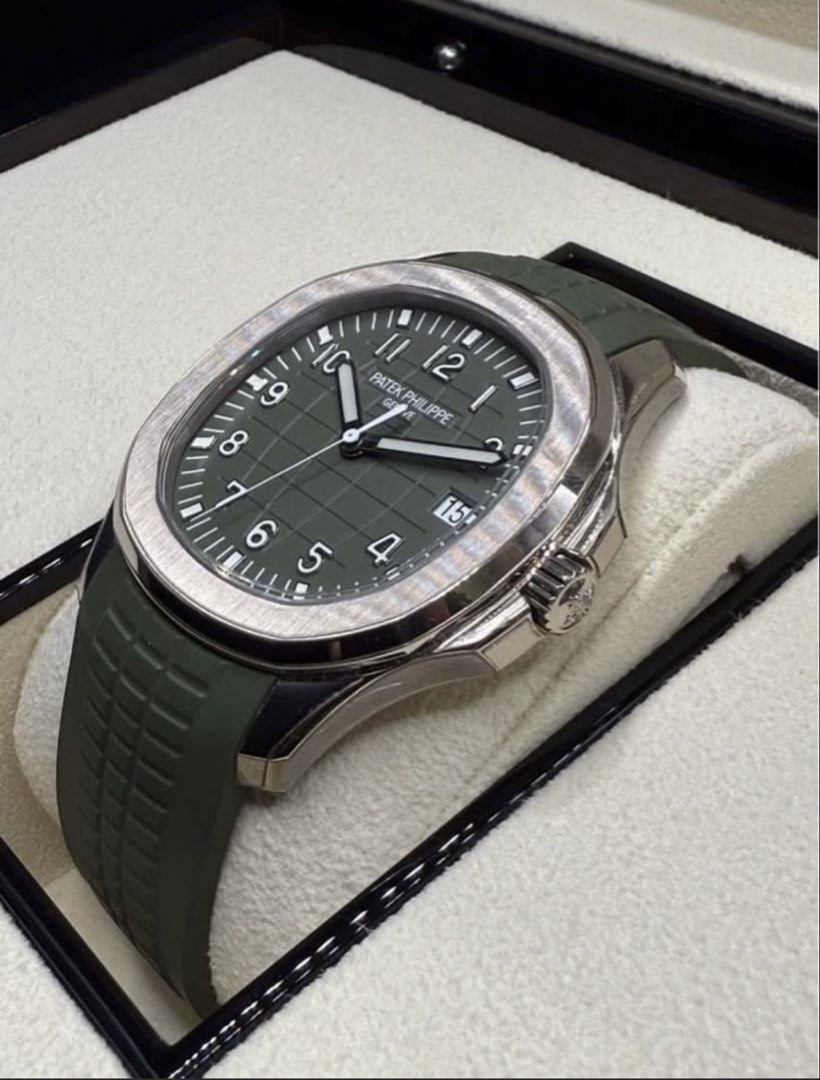 🔥 [Priced to Sell] Patek Philippe Aquanaut 5168G -010 PP khaki green (Category: Watches) located in Singapore. Submitted by hodinkeepokemon (Listing ID 1456595661, Image 3). Description: Model: PP 5168G-010 Condition: like new Dial: khaki green Case: 42mm Material: white gold Original box: yes Original paper: yes Year: 2022 May Full set with tag Polished: never Intact with brand new RX8 sticker Comes with +1 more additional original strap Viewin