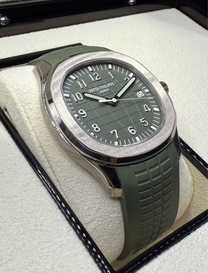 🔥 [Priced to Sell] Patek Philippe Aquanaut 5168G -010 PP khaki green (Category: Watches) located in Singapore. Submitted by hodinkeepokemon (Listing ID 1456595661, Image 2). Description: Model: PP 5168G-010 Condition: like new Dial: khaki green Case: 42mm Material: white gold Original box: yes Original paper: yes Year: 2022 May Full set with tag Polished: never Intact with brand new RX8 sticker Comes with +1 more additional original strap Viewin