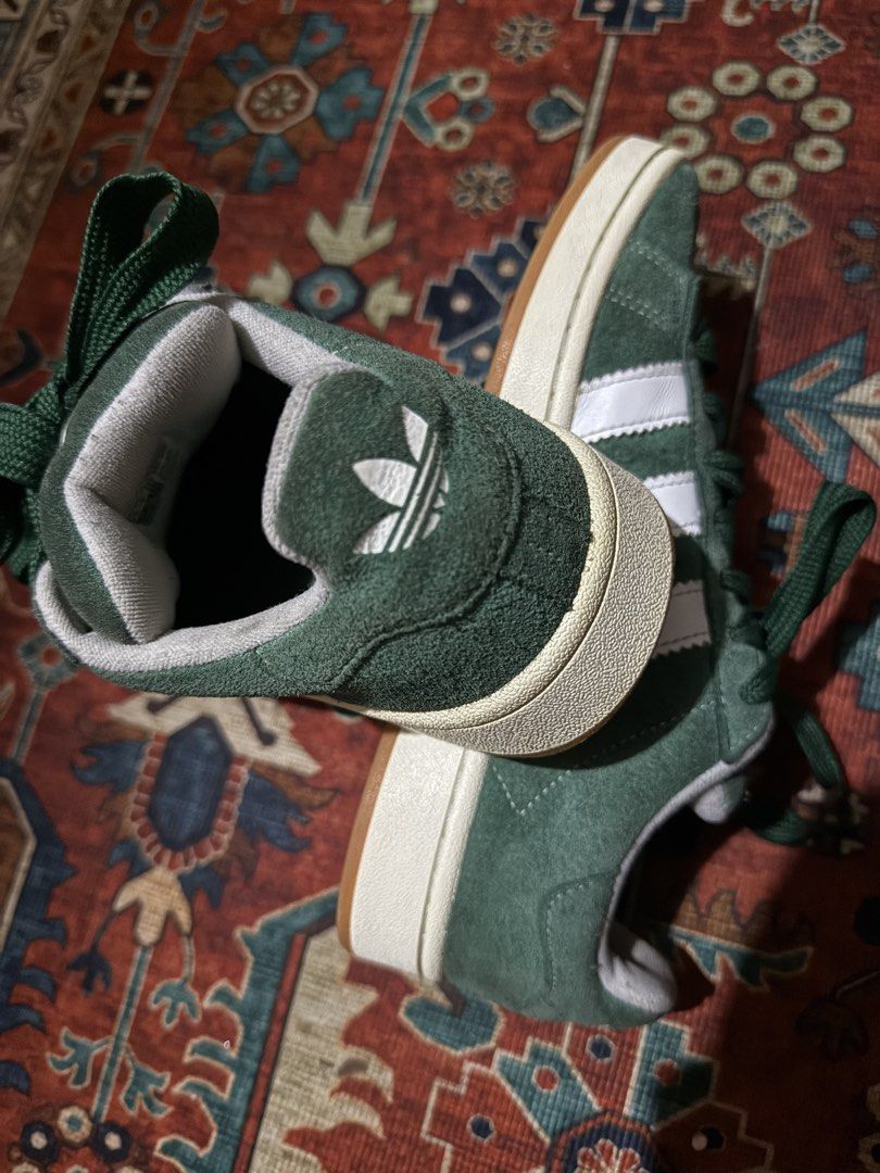 Adidas Campus Green Suede Sneakers (Category: Sneakers) located in Mabalacat. Submitted by mnaniii (Listing ID 1456491684, Image 3). Description: - Material: Green suede with iconic white ÂDIDÀS CAMPUS 00s DARK GREEN SUEDE US 7.5 / EURO 40.5 / CM 25.5 VERY GOOD Pair Only Minor Drags Sign of Usage.