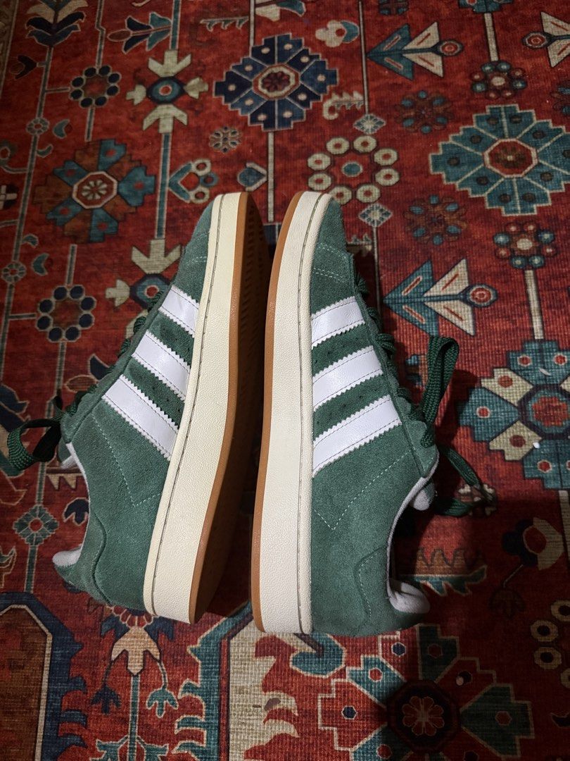 Adidas Campus Green Suede Sneakers (Category: Sneakers) located in Mabalacat. Submitted by mnaniii (Listing ID 1456491684, Image 2). Description: - Material: Green suede with iconic white ÂDIDÀS CAMPUS 00s DARK GREEN SUEDE US 7.5 / EURO 40.5 / CM 25.5 VERY GOOD Pair Only Minor Drags Sign of Usage.