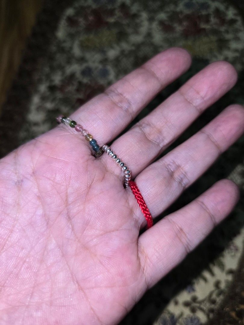 Adjustable Beaded Rings and Red String Bracelet with Charm (Category: Bracelets) located in Santa Rosa. Submitted by crystal1.0 (Listing ID 1456430188, Image 2). Description: adjustable rings 1. red string - 150 2. S925 beads ring - 380 3. colorful tourmaline with amber - 350.