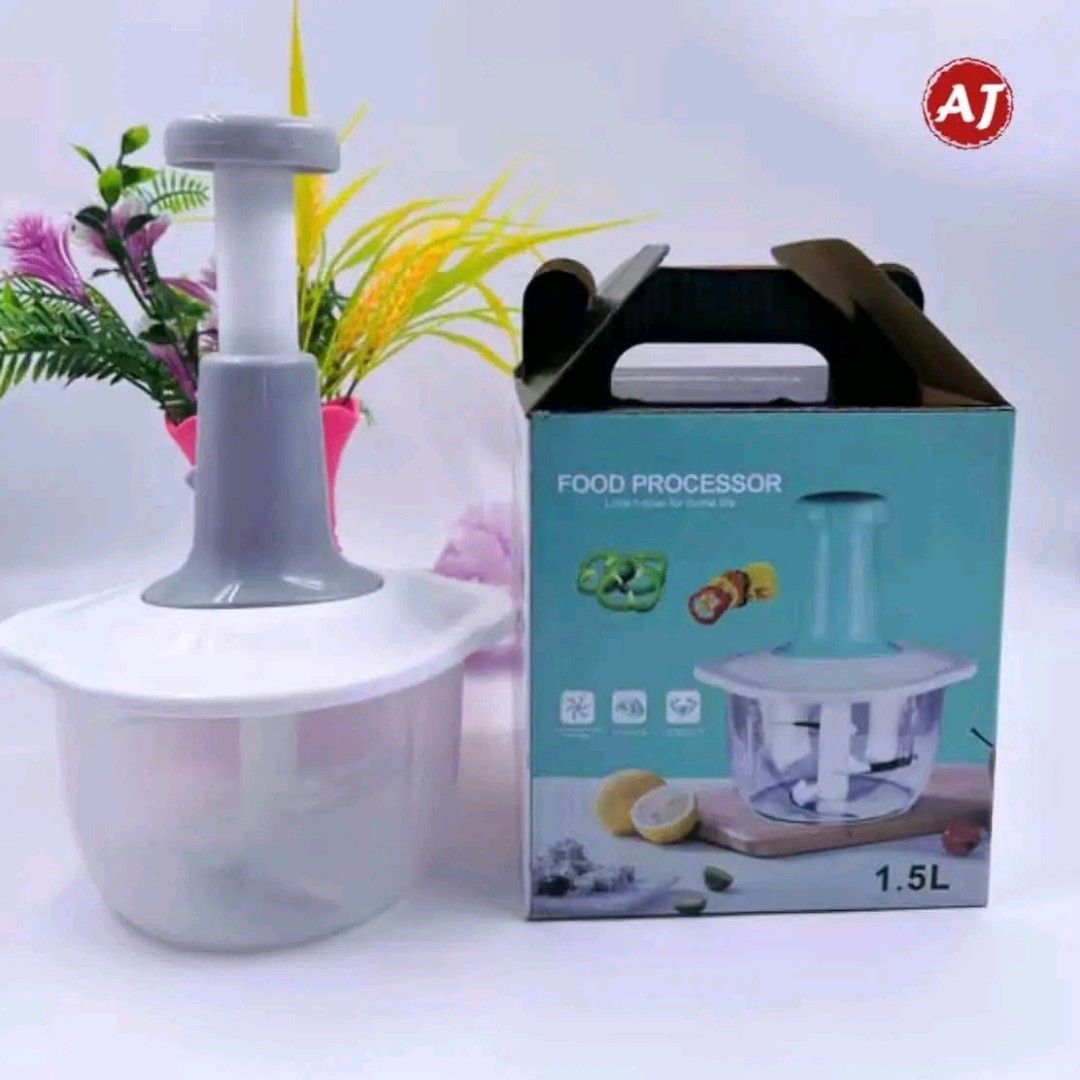 AJ Manual Food Processor Press Type Meat Grinder 1.5L (Category: Juicers, Blenders & Grinders) located in Manila. Submitted by marvieobordo (Listing ID 1456545946, Image 3). Description: - Manual food processor, perfect for grinding meat and chopping vegetables. - Generous 1.5L capacity for your meal prep needs. - Super easy to use: simply press the top to operate. - Comes in its original packaging, ensuring it's brand new. - Ideal for quick and 