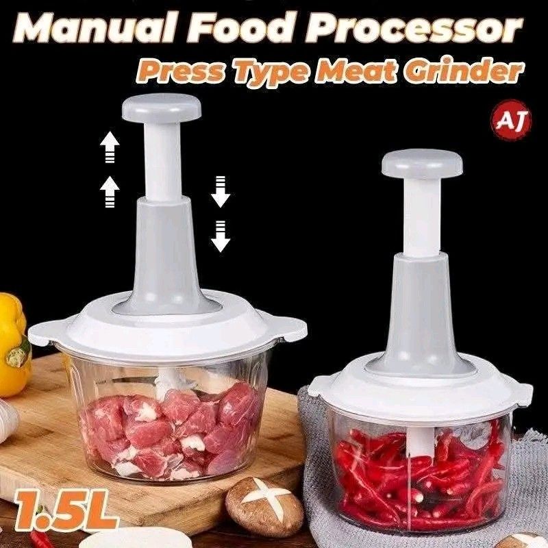 AJ Manual Food Processor Press Type Meat Grinder 1.5L (Category: Juicers, Blenders & Grinders) located in Manila. Submitted by marvieobordo (Listing ID 1456545946, Image 1). Description: - Manual food processor, perfect for grinding meat and chopping vegetables. - Generous 1.5L capacity for your meal prep needs. - Super easy to use: simply press the top to operate. - Comes in its original packaging, ensuring it's brand new. - Ideal for quick and 
