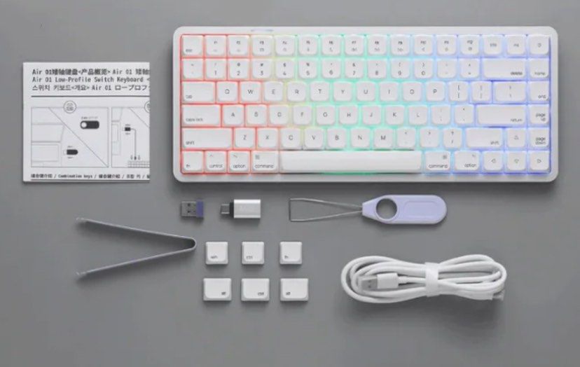 Akko Air 01 Low Profile Mechanical Keyboard (Category: Computer Keyboard) located in Manila. Submitted by lalayie (Listing ID 1456559137, Image 3). Description: NEGO! Used only for a week RFS: Want to switch to aula or rk Inclusions: Complete set with box - Akko Air 01 Low Profile Mechanical Keyboard - Cloudy White color - Multi-mode RGB lighting - Hot-swappable switches (Kailh Cloud) - Connectivity: Bluetooth 5.0, 2.4GHz wireless, USB Type-C - N