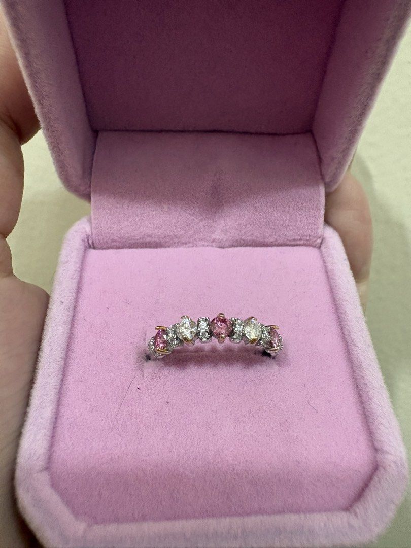 Alternate Pink and White Moissanite Half Eternity Ring (Category: Rings) located in Manila. Submitted by alyannaros79007 (Listing ID 1456522683, Image 2). Description: - Pink and White Moissanite Stone - Half eternity - adjustable size - No certificate .