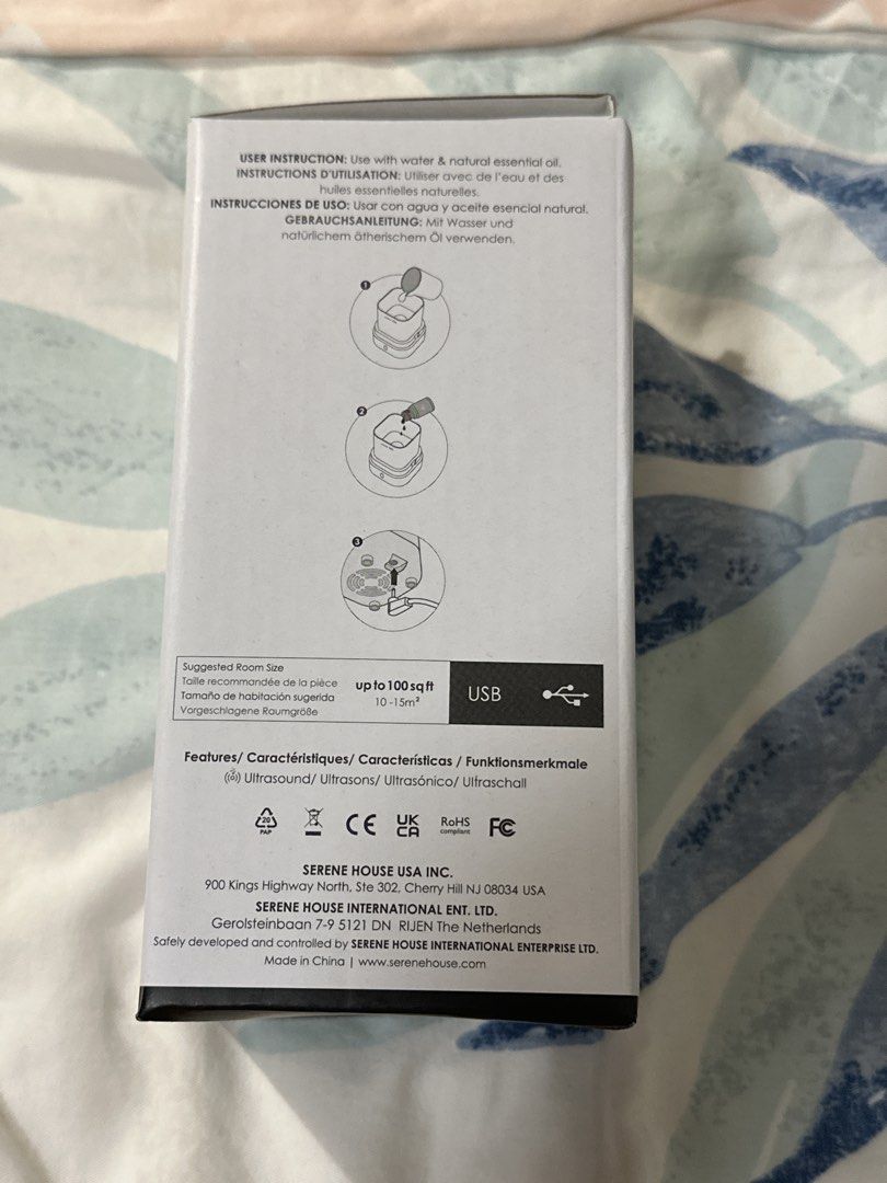 Aroma diffuser (Category: Home Fragrance) located in Singapore. Submitted by kanmon (Listing ID 1456526606, Image 2). Description: Brand new, never used, received as a gift. Portable as it is charged with a USB. To be used with water and essential oils. .