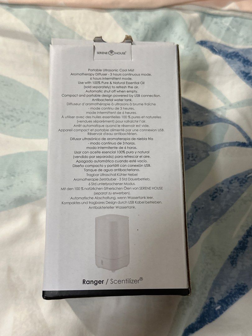 Aroma diffuser (Category: Home Fragrance) located in Singapore. Submitted by kanmon (Listing ID 1456526606, Image 3). Description: Brand new, never used, received as a gift. Portable as it is charged with a USB. To be used with water and essential oils. .