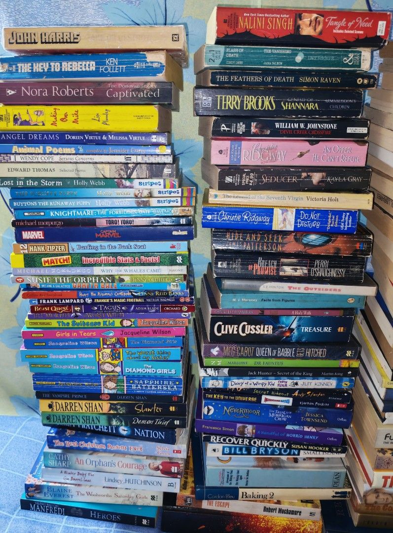 Assorted Books - Fiction and Non-Fiction Collection (Category: Storybooks) located in Toboso. Submitted by silvercat_b92b7c (Listing ID 1456514276, Image 2). Description: - Assorted book collection for sale. - Includes popular fiction authors like Clive Cussler and Meg Cabot. - Features non-fiction titles by Bill Bryson and Alex Bellos. - Also includes Young Adult (YA) and children's books. - A diverse mix suitable for all types of readers. - Boo