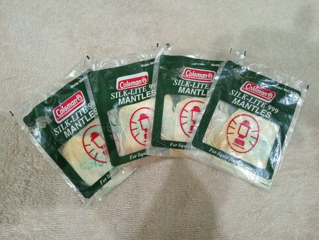 Authentic USA NOS Coleman Silk-Lite 999 Lantern Mantles (2 Pack) (Category: Hiking & Camping) located in Marikina City. Submitted by manilabynight (Listing ID 1456598207, Image 1). Description: 4 packs available. These are NOS (New, Old-Stock) COLEMAN LANTERN SILK LITE MANTLES NO. 999 HI-POWER BRIGHT FORMULA 2 PACK. An amazing addition to your Coleman collection or to use on your gas pressure appliances. Each quantity 1 purchase will get you two 