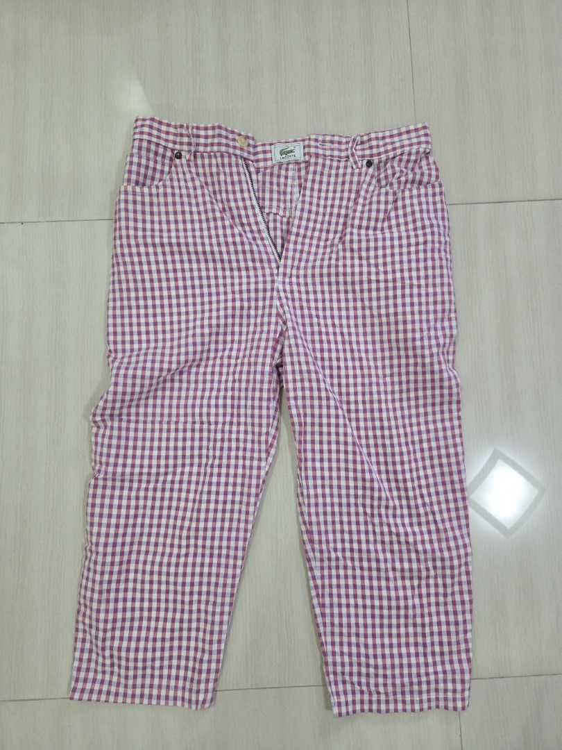 Authentic Vintage Lacoste Pink Gingham Cropped Pants Size 42 (Category: Other Bottoms) located in Dagupan City. Submitted by usagiirl (Listing ID 1456480602, Image 1). Description: Authentic Lacoste gingham pants! Selling them for my mom since they're just taking up space in the cabinet. This is a size 42. Kindly check the photos for the condition! Payments through Gcash..