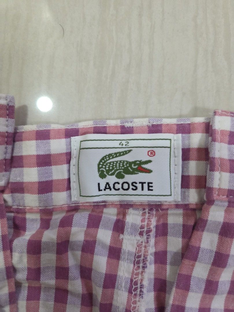 Authentic Vintage Lacoste Pink Gingham Cropped Pants Size 42 (Category: Other Bottoms) located in Dagupan City. Submitted by usagiirl (Listing ID 1456480602, Image 3). Description: Authentic Lacoste gingham pants! Selling them for my mom since they're just taking up space in the cabinet. This is a size 42. Kindly check the photos for the condition! Payments through Gcash..