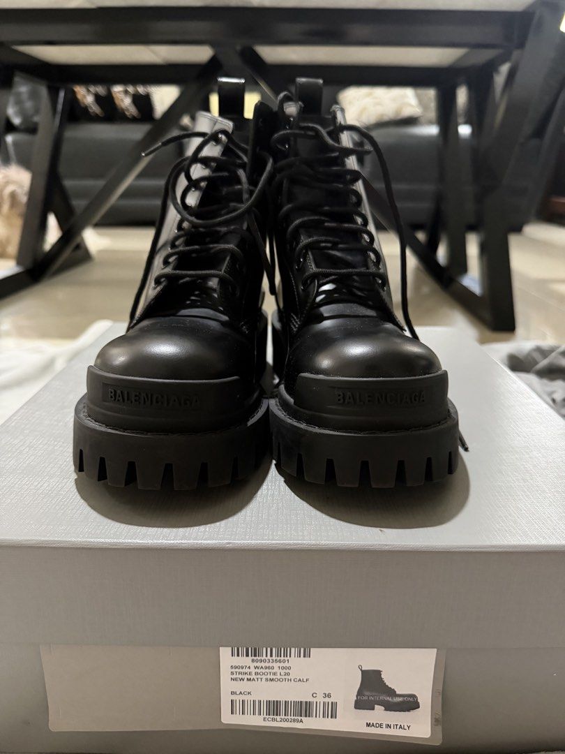 Balenciaga Strike Bootie New Matte Smooth Calf (Category: Boots) located in Quezon City. Submitted by jjono (Listing ID 1456488501, Image 2). Description: - Brand: Balenciaga - Model: Strike Boots - Color: Black - Size: EU 36 - Inclusions: Original box, Dust bag - Bought abroad, used once only - Slightly negotiable for sure buyers .