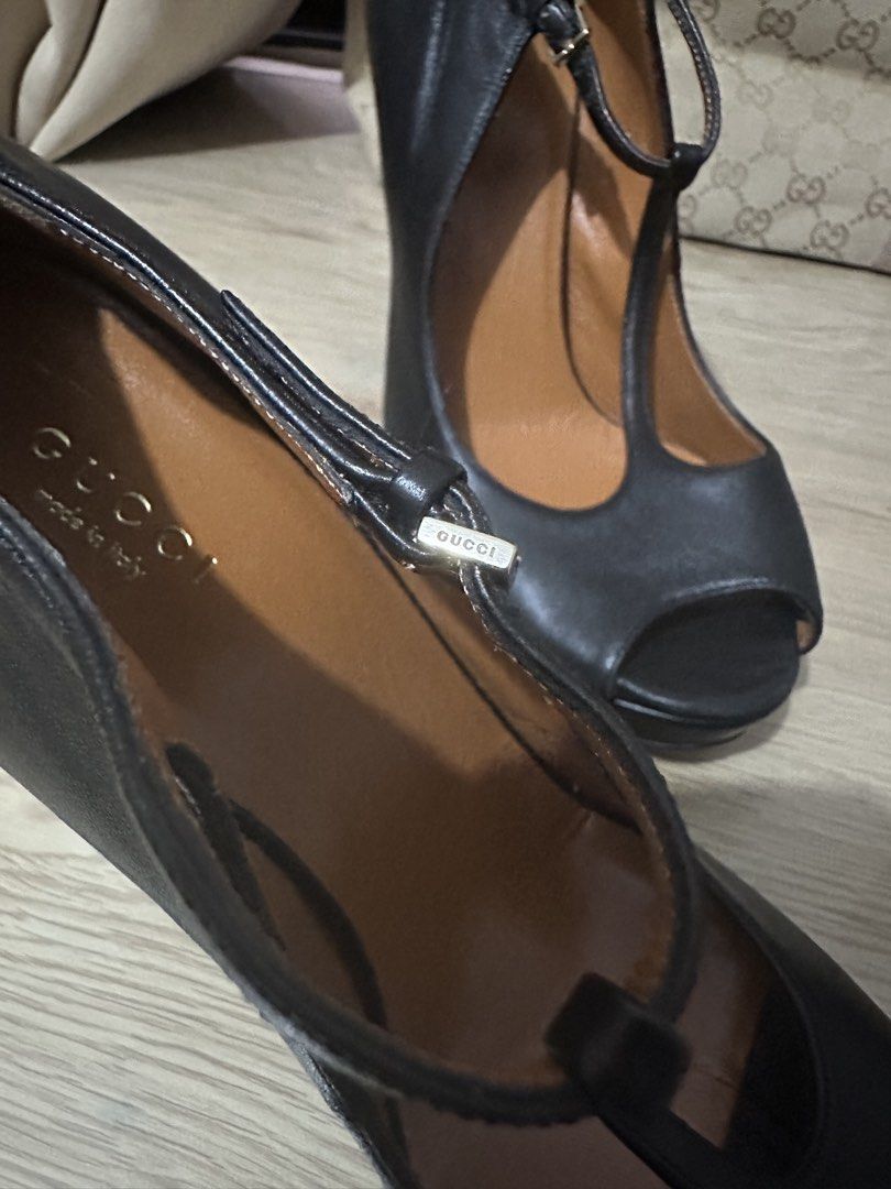 Black Leather T-Strap Heels (Category: Heels) located in Manila. Submitted by naixor_thrift (Listing ID 1456494584, Image 3). Description: - Classic black leather heels - Size 38.5 - T-strap design - Adjustable ankle strap for a secure fit - Versatile: perfect for work or a night out.