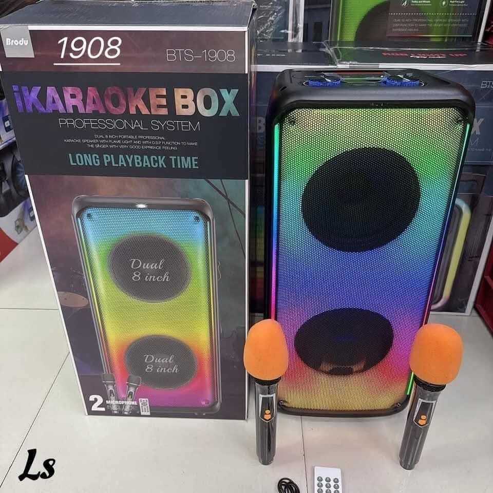 Brody 1908 BTS-1908 Karaoke Box Bluetooth Speaker Dual 8 inch (Category: Soundbars, Speakers & Amplifiers) located in Manila. Submitted by chaionlineshop (Listing ID 1456497989, Image 2). Description: - Karaoke Box Professional System - Dual 8-inch portable professional speakers - Long playback time for extended fun - Includes 2 microphones and a remote control - Dynamic RGB lighting effects - Ideal for parties and gatherings.