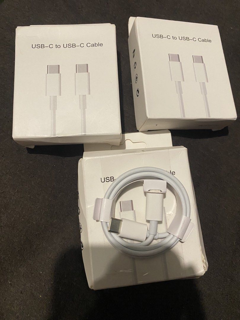 Bundle Sale Cable C to C and C to lightning (Category: Chargers & Cables) located in Manila. Submitted by wise_elle16 (Listing ID 1456572560, Image 1). Description: CABLE SALE! 🔌 Price: *** for all Inclusions: 3 pcs USB-C to USB-C cables 1 pc USB-C to Lightning cable 📍 Location: Sta. Mesa, Manila ⚠️ Note: Buy at your own risk—what you see is what you get). Perfect for spare or budget cables! Send a DM for meetup details..